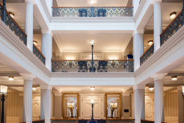 Majestic staircases and a succession of historic corridors at the Beau-Rivage Palace Lausanne—a luxury palace hotel in Lausanne-Ouchy, Switzerland—featuring Belle Époque interiors, heritage, architectural legacy, and a premium experience at a 5-star hotel on Lake Geneva. Send feedback Translation results available